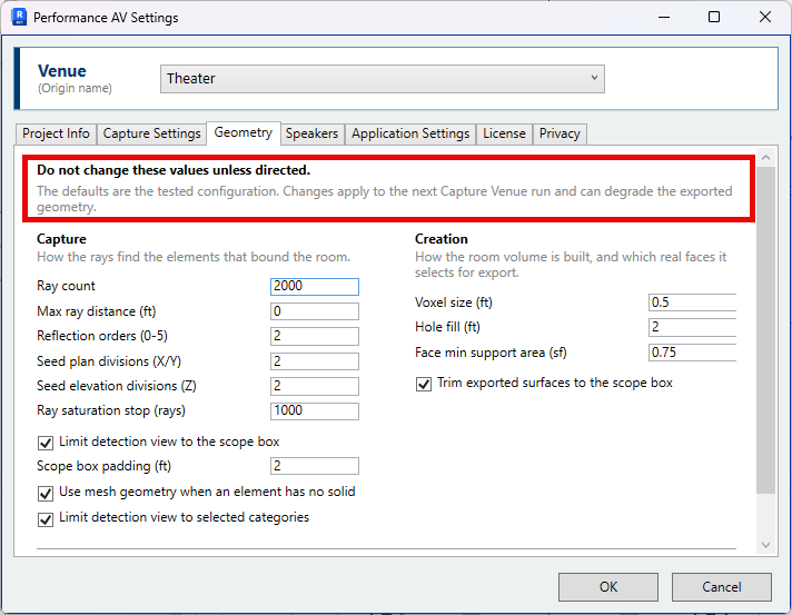 Geometry settings